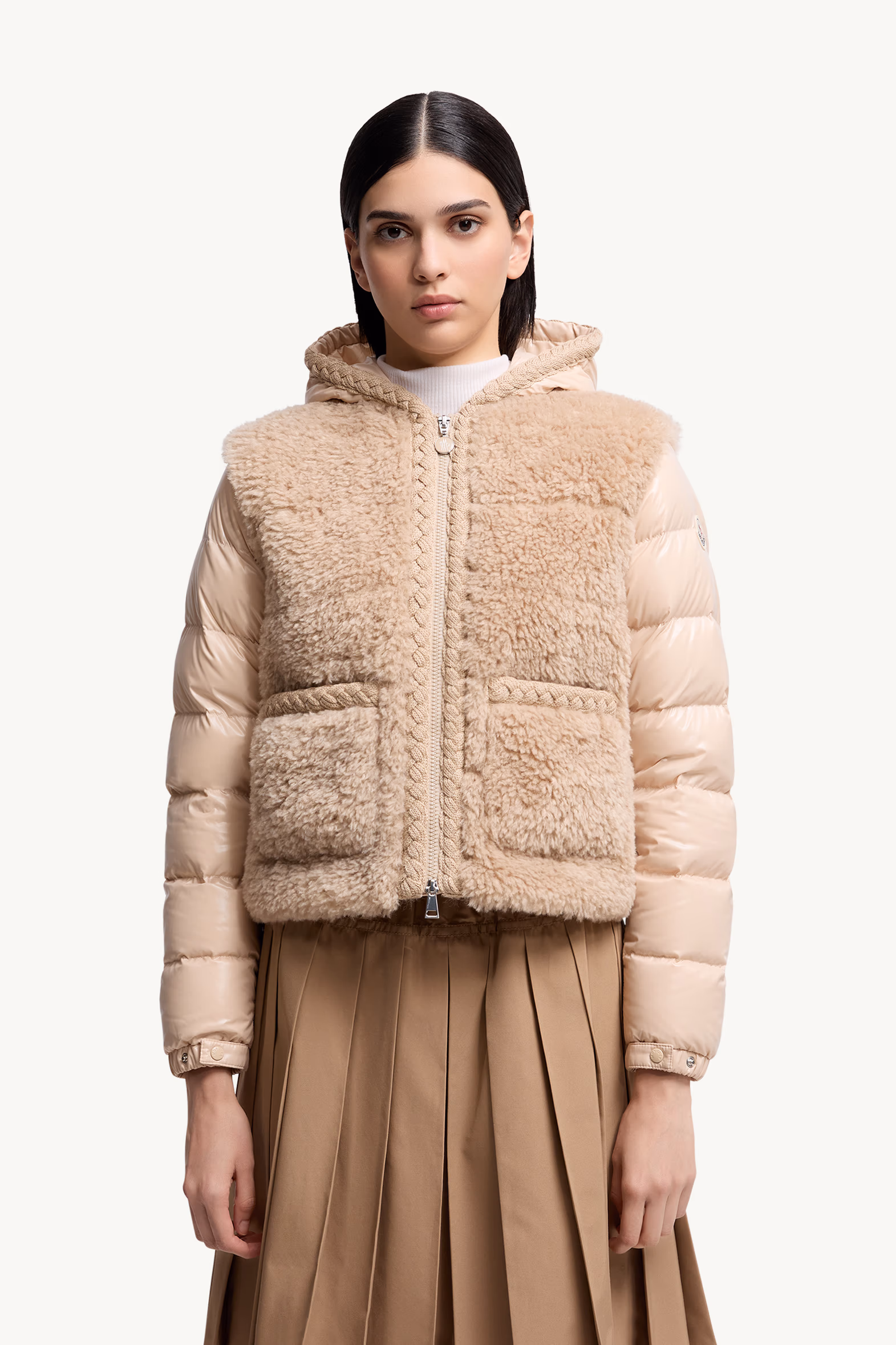 Plantay Hooded Teddy Down Vest Women Beige Moncler 3